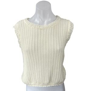 Pookie & Sebastian Cream Knit Crochet Sleeveless Crop Sweater Vest Top Size L